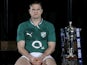 Ireland captain Jamie Heaslip poses with the Six Nations trophy on January 23, 2012