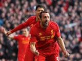Jose Enrique celebrates after scoring his team's third goal against Swansea on February 17, 2013