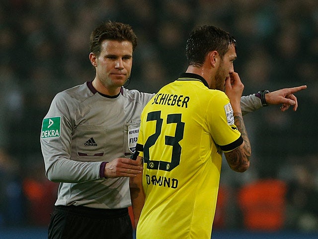 Dortmund's Julian Schieber moments after being sent off in the match against Frankfurt on February 16, 2013