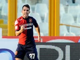 Cagliari's Marco Sau celebrates after scoring the opening goal against Pescara on February 17, 2013