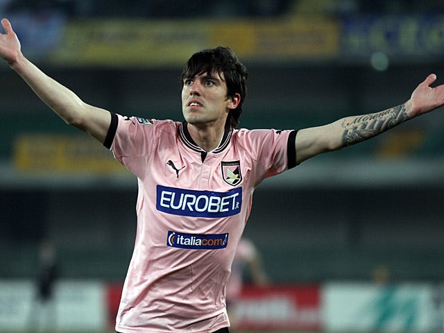 Palermo's Mauro Abel Formica celebrates scoring the opening goal against Chievo Verona on February 16, 2013