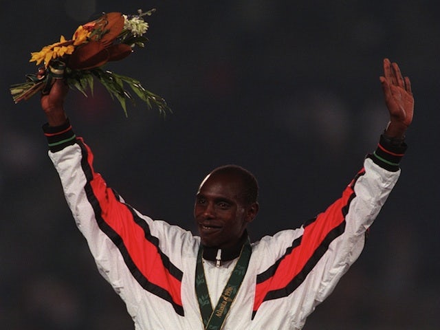 Kenyan athlete Moses Kiptanui after winning silver at the Atlanta Olympics on August 2, 1996