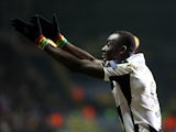 Papiss Cisse appeals to the linesman after having a second goal ruled out in the Europa League match against Metalist Kharkiv on February 14, 2013