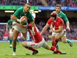 Ireland's Simon Zebo is tackled during his side's match with Wales on February 2, 2013