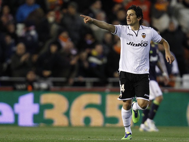 Valencia's Tino Costa celebrates scoring during his side's match against Real Madrid on January 23, 2013 