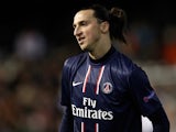 Paris Saint-Germain's Zlatan Ibrahimovic moments after being shown a straight red card in the Champions League match against Valencia on February 12, 2013