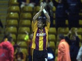 Bradford's Benito Carbone celebrates a goal against Stockport on September 25, 2001