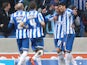 Brighton & Hove Albion's David Lopez celebrates with teammates after scoring against Burnely on February 23, 2013