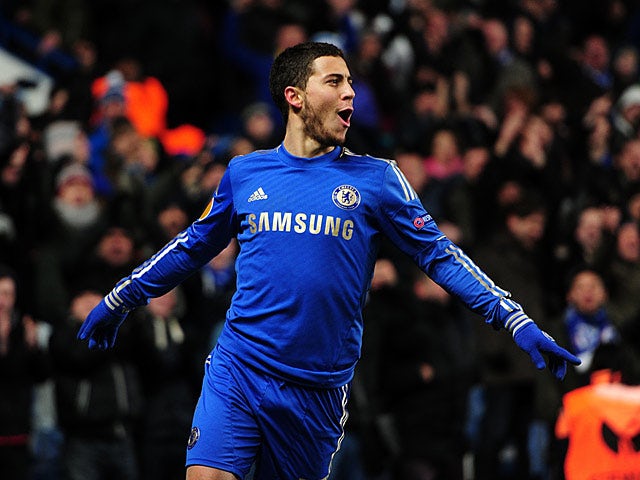Chelsea's Eden Hazard celebrates scoring the equaliser against Sparta Prague on February 21, 2013