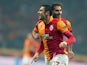 Galatasaray's Burak Yilmaz celebrates scoring for his team against Shalke on February 20, 2013