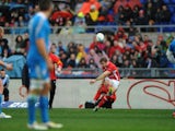 Wales' Leigh Halfpenny scores during the Six Nations match with Italy on February 23, 2013
