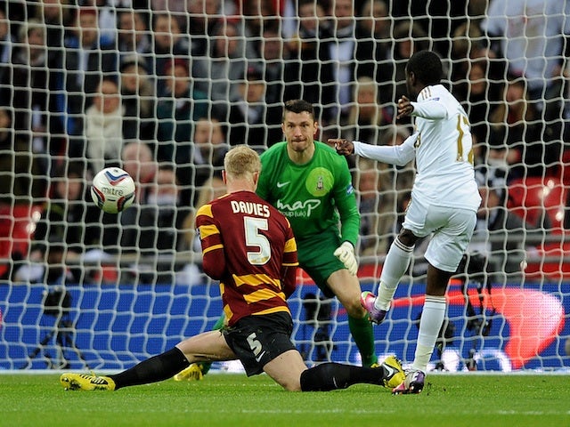 Swansea's Nathan Dyer makes it 3-0 against Bradford on February 24, 2013