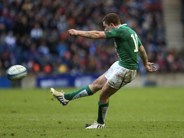 Ireland's Paddy Jackson opens the scoring against Scotland during the Six Nations game on February 24, 2013