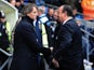 Opposing bosses Roberto Mancini and Rafa Benitez shake hands before the Man City v Chelsea match on February 24, 2013
