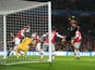 Bayern's Thomas Muller scores the second against Arsenal on February 19, 2013