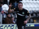 Celtic's Anthony Stokes celebrates after scoring his team's second in the Scottish Cup quarter final against St Mirren on March 2, 2013