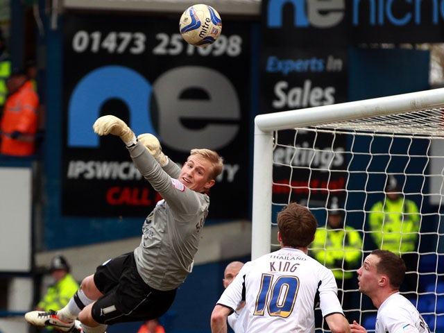 Leicester goalkeeper Kasper Schmeichel makes a save during his side's game against Ipswich on March 2, 2013