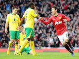 Manchester United's Shinji Kagawa celebrates scoring his second goal against Norwich on March 2, 2013