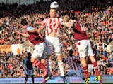 Stoke City's Ryan Shawcross gets between West Ham United's Matt Jarvis and Joey O'Brien during the Premier League clash on March 2, 2013