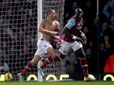 West Ham United's Joe Cole celebrates after scoring his side's second goal against Tottenham on February 25, 2013