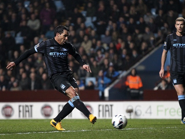 Man City striker Carlos Tevez opens the scoring against Aston Villa on March 4, 2013