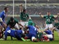 Ireland's Jamie Heaslip scores a try in the Six Nations match with France on March 9, 2013