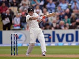 New Zealand captain Brendon McCullum hits his half century against England during the first test on March 8, 2013