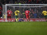 Southampton Goalkeeper Artur Boruc saves a penalty from Norwich's Grant Holt during the Premier League match on March 9, 2013