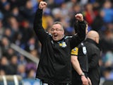 Aston Villa manager Paul Lambert celebrates his side's second goal in their match with Reading on March 9, 2013