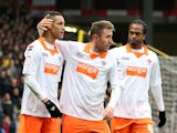 Blackpool's Tom Ince is congratulated after his equaliser against Watford on March 9, 2013