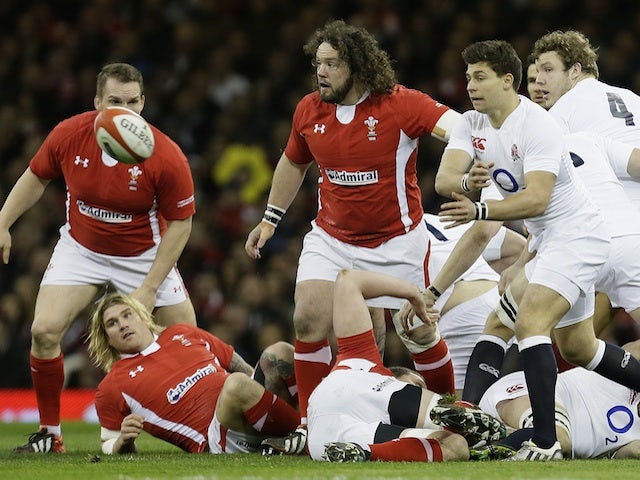 England's Ben Young gets the ball away following a scrum during the game with Wales on March 16, 2013