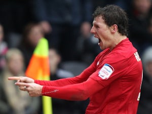 Forest forward Darius Henderson celebrates a goal against Hull City on March 16, 2013