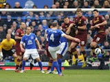 Everton's Darren Gibson takes a free-kick during his side's Premier League clash with Manchester City on March 16, 2013