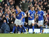 Everton's Leon Osman celebrates scoring against Manchester City on March 16, 2013