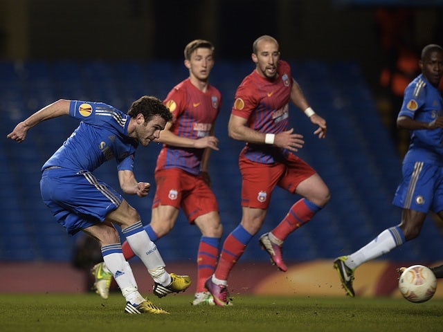 Chelsea's Juan Mata opens the scoring against Steaua Bucharest on March 14, 2013