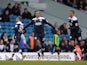 Huddersfield Town's Neil Danns celebrates after scoring his team's opening goal in their Championship clash with Leeds United on March 16, 2013