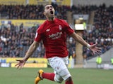 Forest's Lewis McGugan celebrates his winner against Hull on March 16, 2013
