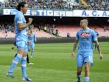 Napoli striker Edinson Cavani celebrates after scoring against Atalanta during the Seria A clash on March 17, 2013