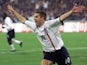 Michael Owen celebrates his second goal against Germany on September 1, 2001
