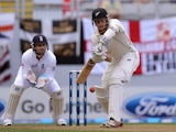 New Zealand's Peter Fulton hits a shot during day one of the Third Test against England on March 22, 2013