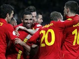 Wales player Hal Robson-Kanu celebrates scoring against Scotland during their World Cup qualifying match on March 22, 2013