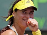 Sorana Cirstea smiles after beating Angelique Kerbe in round three of the Miami Masters on March 24, 2013