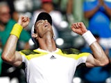 Andy Murray celebrates his win after beating Marin Cilic in the Miami Masters quarter final on March 28, 2013