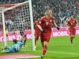 Munich's Bastian Schweinsteiger celebrates after scoring his team's second against Hamburger SV on March 30, 2013
