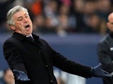 Paris Saint-Germain's boss Carlo Ancelotti reacts on the touchline in the match against Montpellier on March 29, 2013