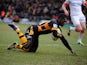 London Wasps' Christian Wade scores his team's first try against Saracens on March 30, 2013