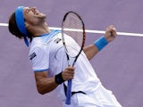 David Ferrer celebrates moments after defeating Tommy Haas to reach the final of the Miami Masters on March 29, 2013