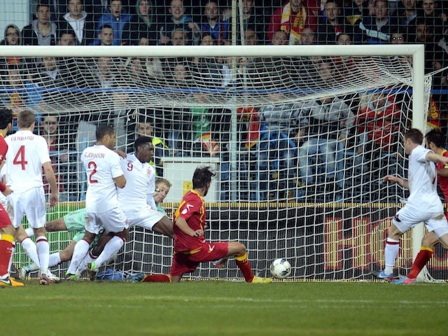 Montenegro's Dejan Damjanovic equalises against England on March 26, 2013