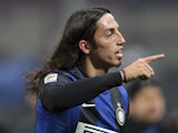 Inter Milan's Ezequiel Schelotto reacts after his side's match against AC Milan on February 24, 2013