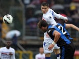 Sampdoria's Mauro Emanuel Icardi and Atalanta's Guglielmo Stendardo battle for the ball on March 30, 2013